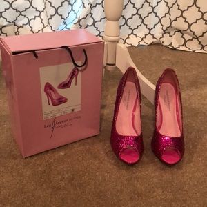 Hot pink glittered heels